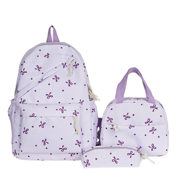 Resicozy Coquette Bow Backpack Bow Backpack 3Pcs Set for Womens Cute Kawaii Backpack Set Aesthetic Daypack Bow Rucksack Purple
