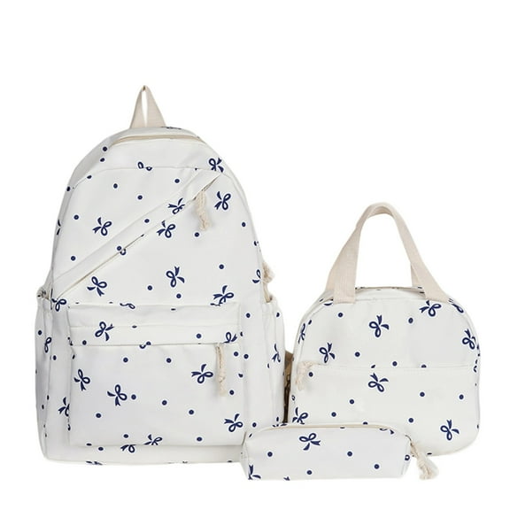Resicozy Coquette Bow Backpack Women Aesthetic Nylon Rucksack Cute Kawaii Backpack 3pcs Set with Bow Pattern with Lunch Box Blue