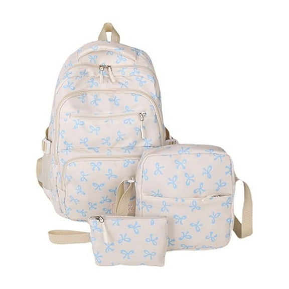 Resicozy Coquette Bow Backpack for Women Cute Kawaii Backpacks 3Pcs Set Aesthetic Daypack Bow Rucksack with Luch Bag and Pencilcase Blue