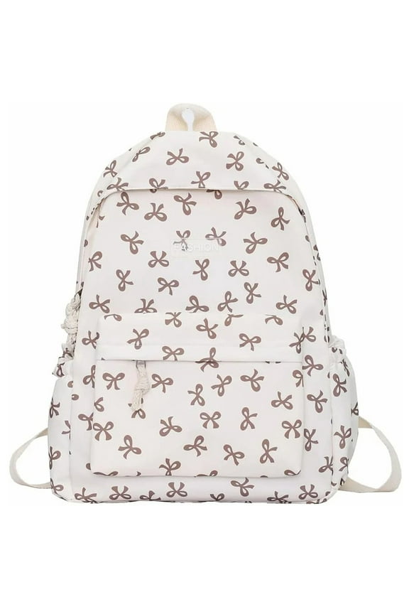 Coquette Bow Backpack for Womens Large Capacity BookBag School Bag Lightweight Cute Backpack Khaki