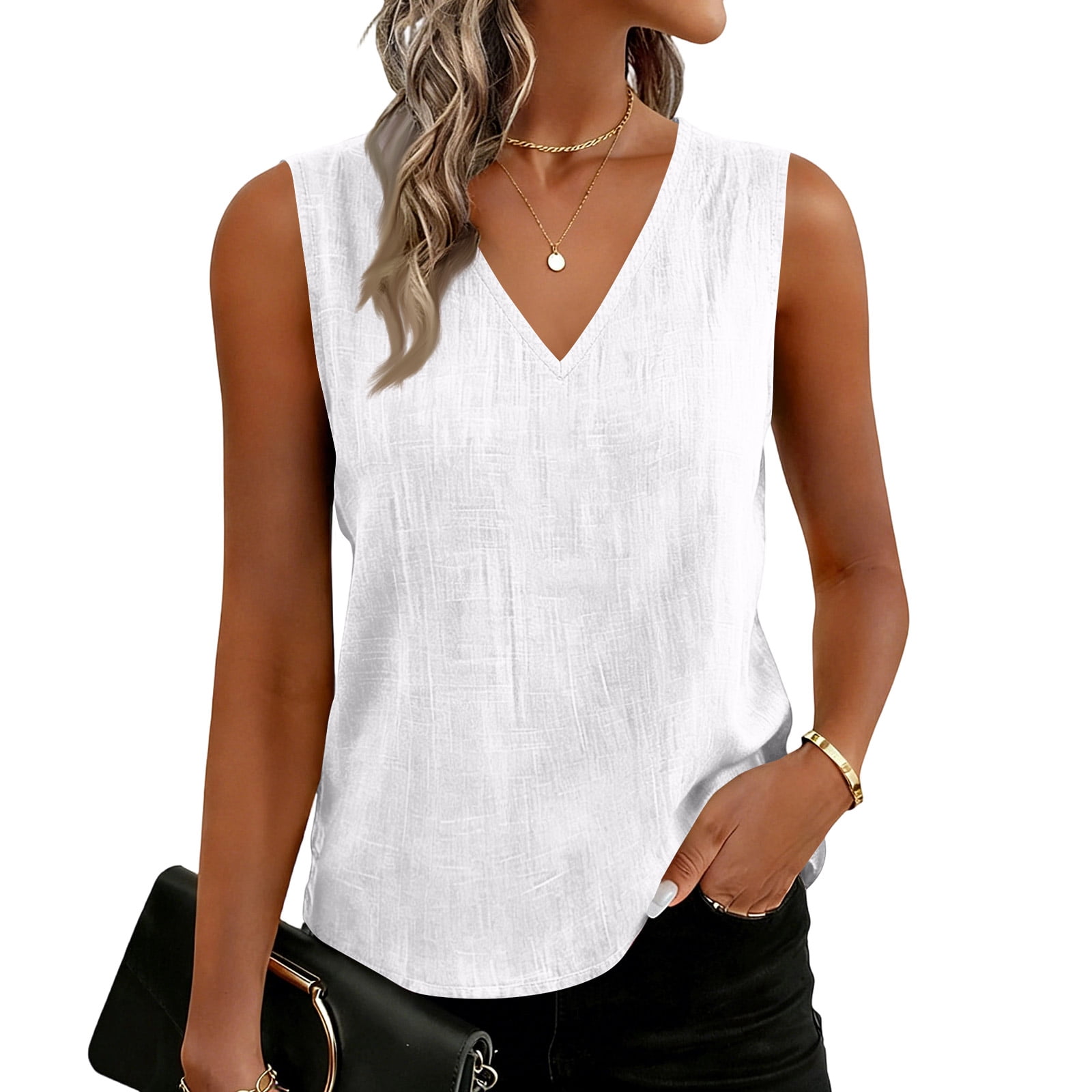 Resicozy Cotton Linen Tank Tops for Women Lightweight V Neck Sleeveless ...