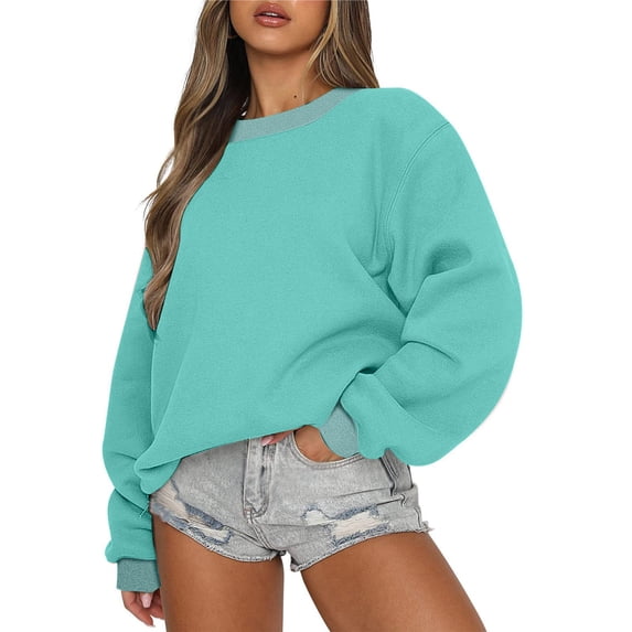 Resicozy Crewneck Sweatshirt for Women Fall Oversized Sweatshirt Vintage Solid Color Pullover Loose Fit Cute Y2K Hoodie Mint Green S