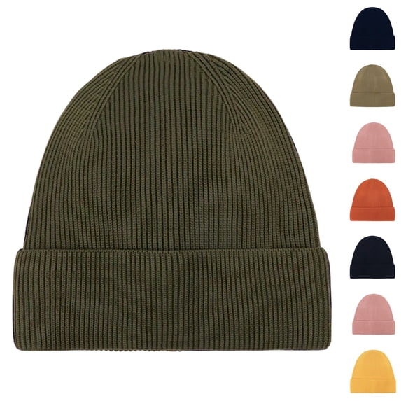 Resicozy Cuff Beanie Hat Unisex Warm Winter Caps Soft Breathable Cozy Stretchy Knitted Cuffed Cap Dark Green