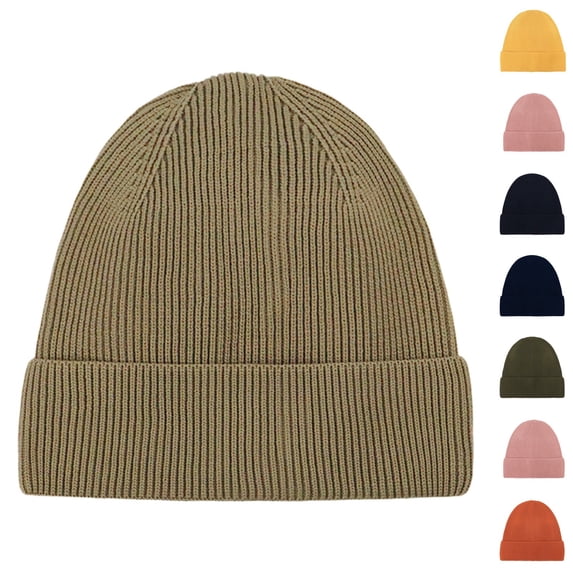 Resicozy Cuff Beanie Hat Unisex Warm Winter Caps Soft Breathable Cozy Stretchy Knitted Cuffed Cap Khaki