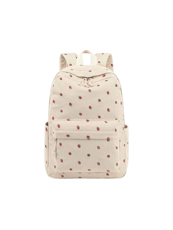 Cute Corduroy Bookbag for Teens Large Capacity Laptop Lightweight Design for Women Travel Beige