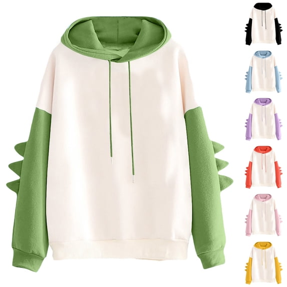 Resicozy Cute Dinosaur Hoodies For Women Long Sleeve Trendy Drawstring Pullover Tops Fall Winter Fashion Sweatshirts Light Purple S