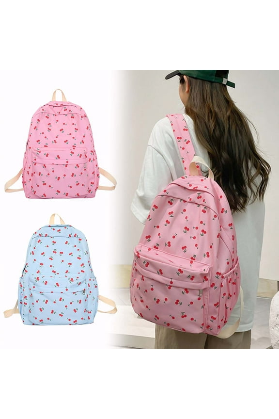 Cute Preppy Cherry Bag Large Bookbag Lightweight Laptop Bag Women Travel Aesthetic Backpack Kawaii Travel Bag Pink