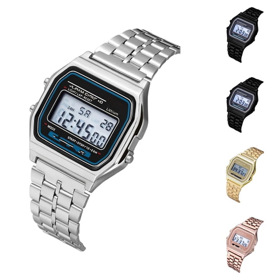 Resicozy Digital Watch for Women Stainless Steel Band Water Resistant Electronic Square LED Back Light Wristwatch