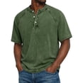 thumbnail image 1 of Resicozy Distressed Henley Shirts for Men Short Sleeve Washed T Shirts Vintage Relaxed Fit Wash Tshirt 2026 Army Green L, 1 of 8