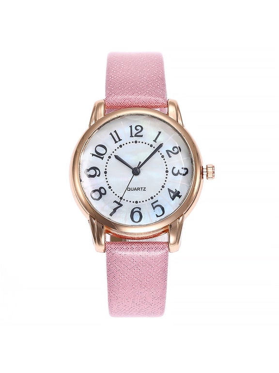 Easy Read Watches for Women Large Number Dial Watch with Leather Strap for Daily Casual Wear - Birthday Holiday Gifts for Wife Mother Pink