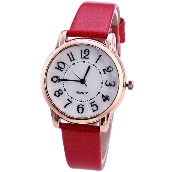 Resicozy Easy Read Watches for Women Large Number Dial Watch with Leather Strap for Daily Casual Wear - Birthday Holiday Gifts for Wife Mother Red