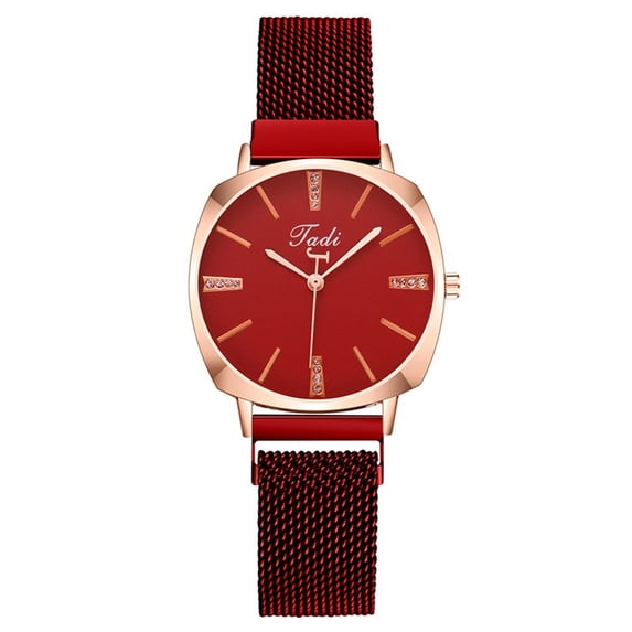 Resicozy Elegant Womens Quartz Watch, Round Dial Stainless Steel Mesh Watch Casual Simple Fashion Womens Watches Gift Red