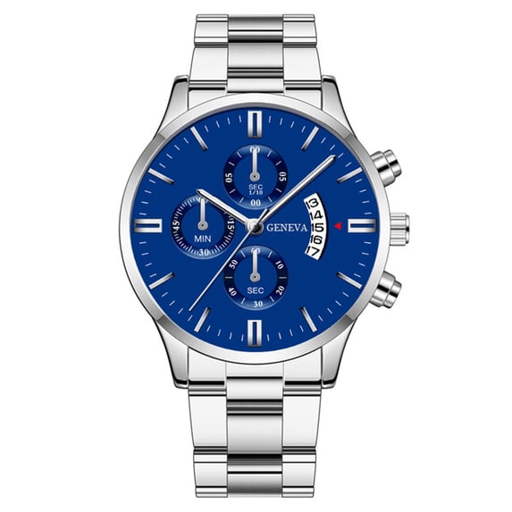 Resicozy Fashion Business Mens Watches with Stainless Chronograph Round Dial Watch with Date Silver Blue