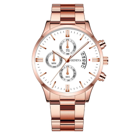Resicozy Fashion Business Mens Watches with Stainless Round Dial Watch with Date Rose Gold White