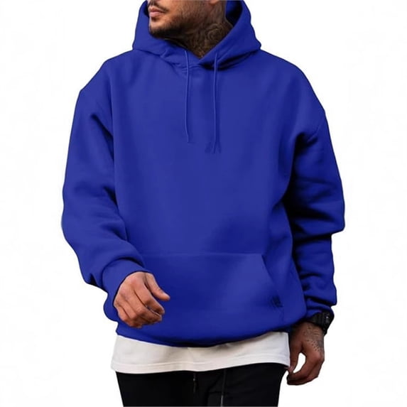 Resicozy Fleece Hoodies for Men Long Sleeve Hooded Sweatshirt Casual Basic Pullover Hoodie with Pocket Blue 3XL