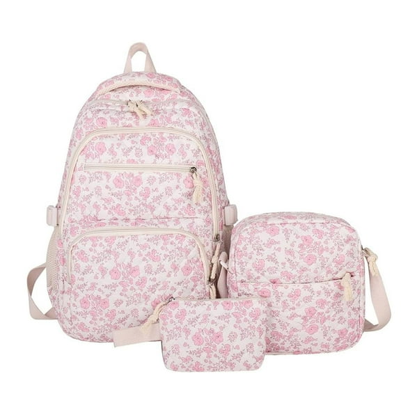 Resicozy Floral Backpack Cute Backpacks for Women Casual Aesthetic Quilted Backpacks Cute Backpack Set with Lunch Box Pink