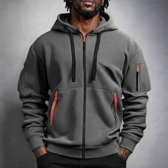 Resicozy Full Zip Hoodies for Men Sweatshirt with Pocket Winter Hooded Jacket Long Sleeve Athletic Coat Dark Gray M