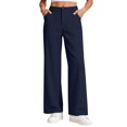 thumbnail image 1 of Resicozy Girl's Uniform Pants Wide Leg Dress Pant Teen Back to School High Waisted Formal Button Zipper Trousers with Pockets for Kids Navy 140, 1 of 7