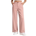 thumbnail image 1 of Resicozy Girl's Uniform Pants Wide Leg Dress Pant Teen Back to School High Waisted Formal Button Zipper Trousers with Pockets for Kids Pink 120, 1 of 8