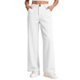 thumbnail image 1 of Resicozy Girl's Uniform Pants Wide Leg Dress Pant Teen Back to School High Waisted Formal Button Zipper Trousers with Pockets for Kids White 140, 1 of 8