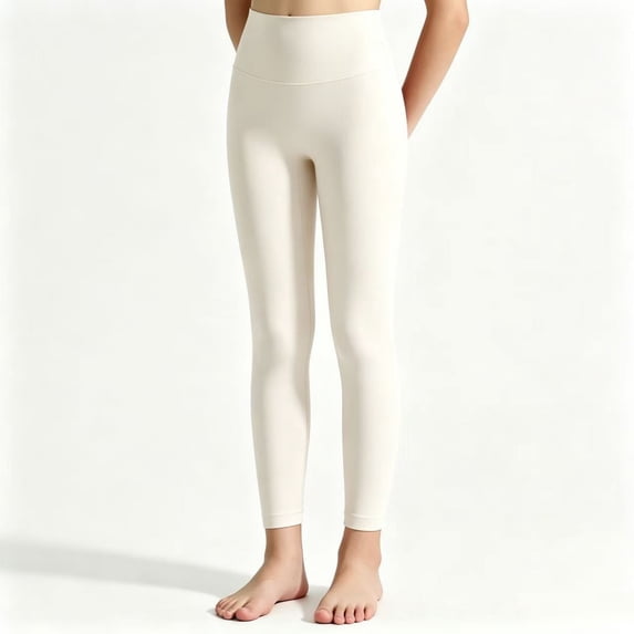 Resicozy Girls Athletic Leggings High Waisted Yoga Pants with Pockets Soft Stretch Fabric, Wide Waistband, for Running Dance Gymnastics Gym3-12 Years Beige 150