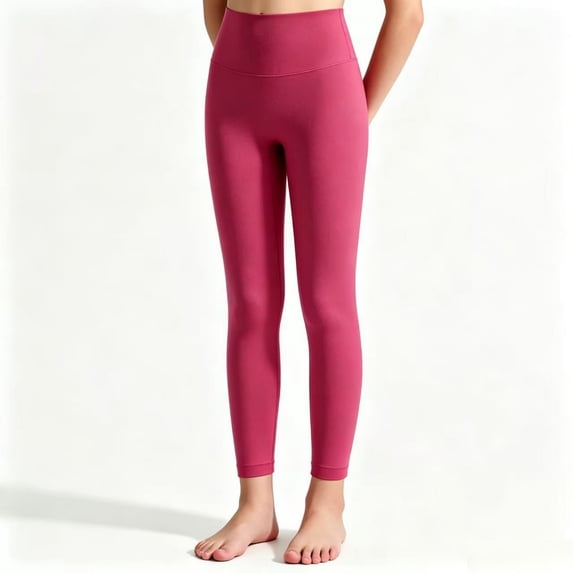 Resicozy Girls Athletic Leggings High Waisted Yoga Pants with Pockets Soft Stretch Fabric, Wide Waistband, for Running Dance Gymnastics Gym3-12 Years Hot Pink 130