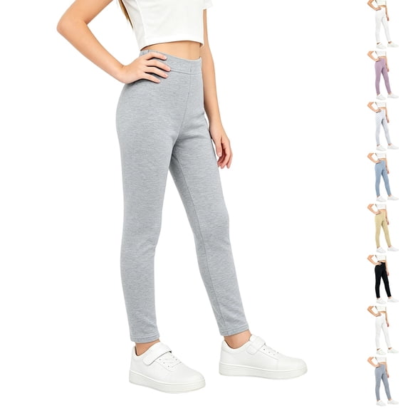 Resicozy Girls Athletic Polka Dot Leggings High Waisted Yoga Pants, Stretch Casual pants for Running Dance Gymnastics Gym 2-14 Years Light Gray 120