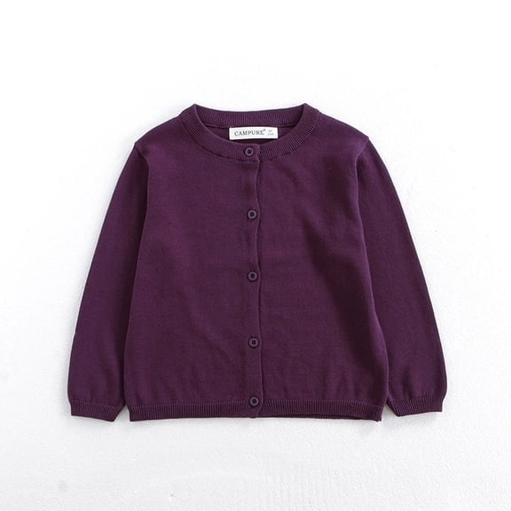 Resicozy Girls Cardigan Sweater Button Down Long Sleeve Soft Knit Cardigans School Uniform Fall Clothes for Kids 1-10 Years Dark Purple 130