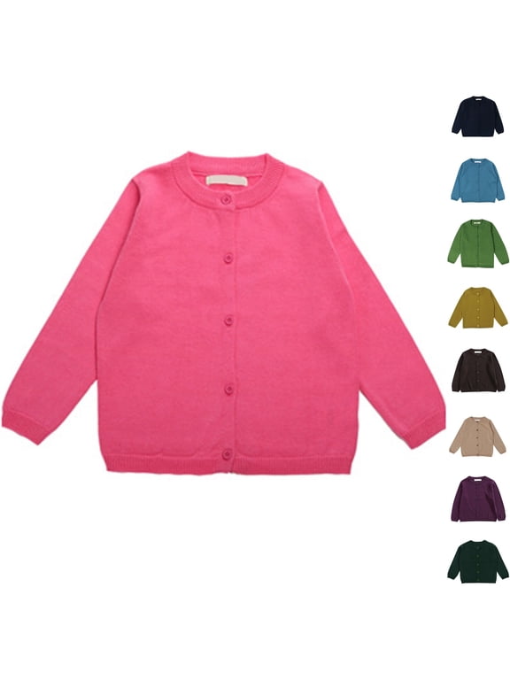 Girls Cardigan Sweater Fall School Uniforms Cotton Button Down Sweaters for Kids Winter Warm Jacket Hot Pink 7