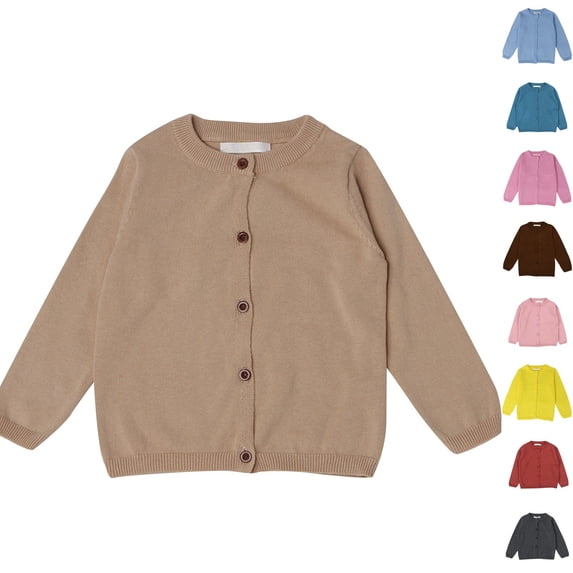 Resicozy Girls Cardigan Sweater Fall School Uniforms Cotton Button Down Sweaters for Kids Winter Warm Jacket Khaki 6