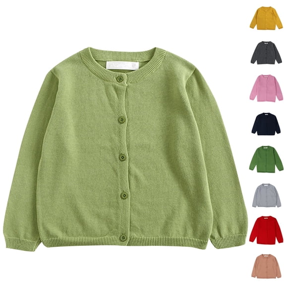 Resicozy Girls Cardigan Sweater Fall School Uniforms Cotton Button Down Sweaters for Kids Winter Warm Jacket Light Green 4
