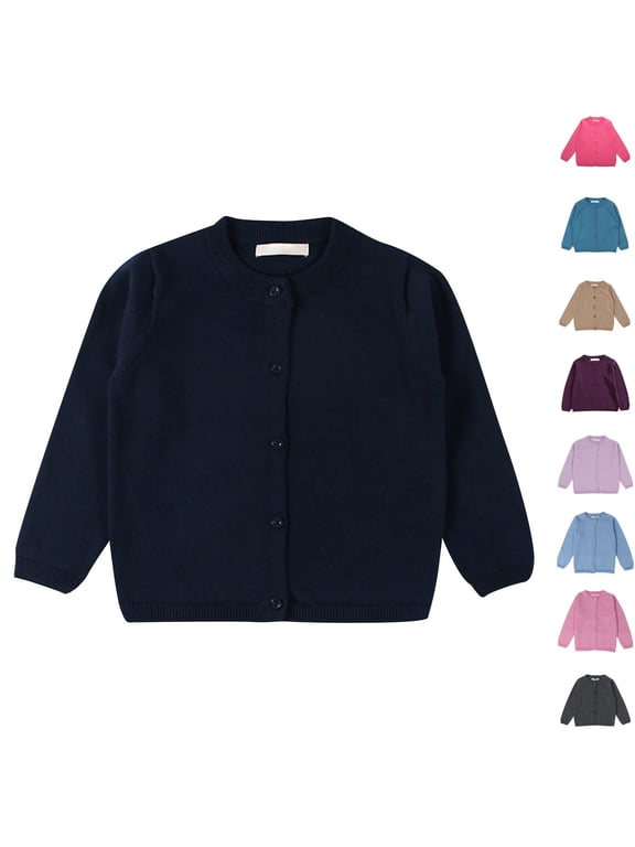 Girls Cardigan Sweater Fall School Uniforms Cotton Button Down Sweaters for Kids Winter Warm Jacket Navy 8