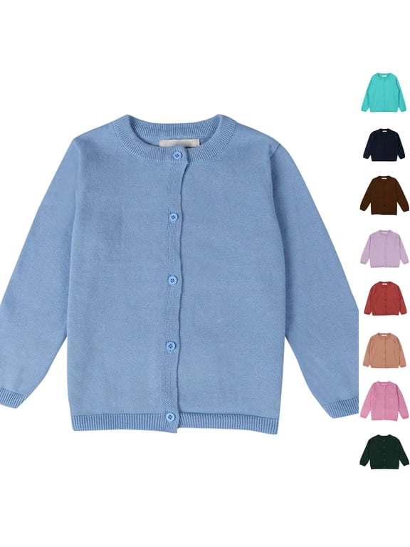 Girls Cardigan Sweater Fall School Uniforms Cotton Button Down Sweaters for Kids Winter Warm Jacket Sky Blue 4
