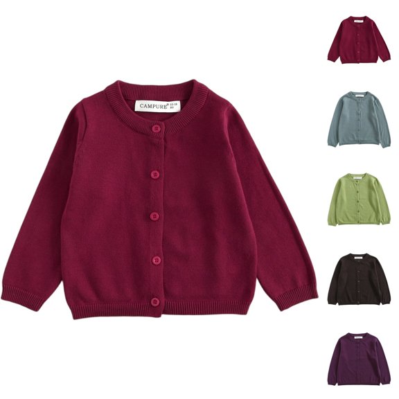 Resicozy Girls Cardigan Sweater Knitted Long Sleeve Button Down Kids Soft Comfy Crewneck Cardigans, Teens Loose Fit Cozy Casual School Uniforms 1-10 Years Wine 130