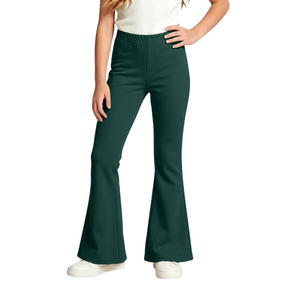 Resicozy Girls Flare Leggings High Waisted Yoga Pants Youth Full Length Bell Bottoms Legging for Kids 3-15 Years Dark Green 110