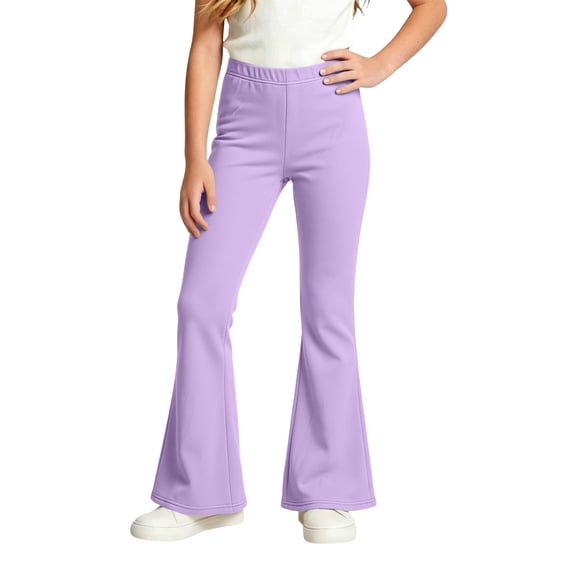 Resicozy Girls Flare Leggings High Waisted Yoga Pants Youth Full Length Bell Bottoms Legging for Kids 3-15 Years Purple 140