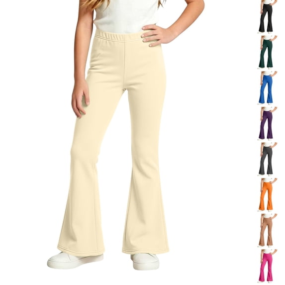 Resicozy Girls Flare Leggings School Uniform Pants for Kids High Waist Bell Bottom Yoga Dance Pant 3-15 Years Beige 130