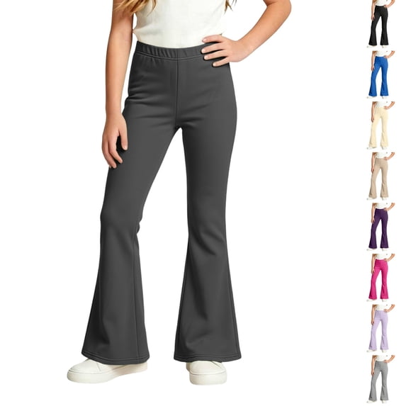 Resicozy Girls Flare Leggings School Uniform Pants for Kids High Waist Bell Bottom Yoga Dance Pant 3-15 Years Dark Gray 160