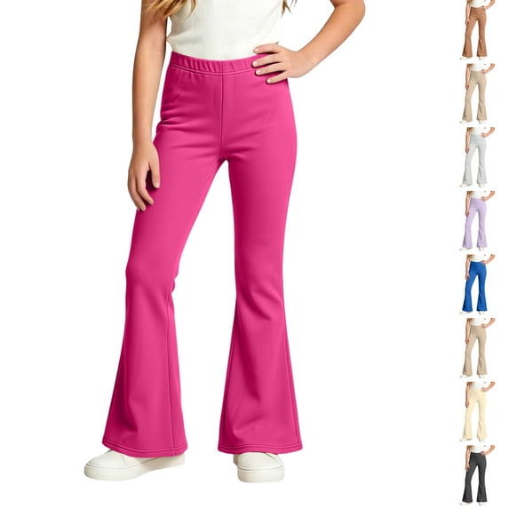 Resicozy Girls Flare Leggings School Uniform Pants for Kids High Waist Bell Bottom Yoga Dance Pant 3-15 Years Hot Pink 120