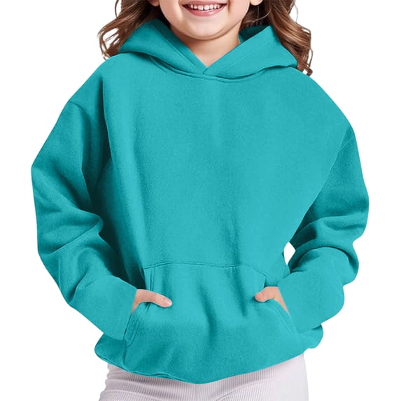 Resicozy Girls Hoodies Long Sleeve Solid Color Cute Hoodie Lightweight Y2k Oversized Hooded Sweatshirt with Pockets 2-13 Years Light Blue 110