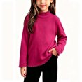 thumbnail image 1 of Resicozy Girls Long Sleeve Shirts Ribbed Tops Lettuce Trim T-Shirts, Crew Neck Basic Tees, Cute Teens Stretch Blouses, for Kids 2-12 Years Hot Pink 120, 1 of 9