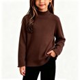 thumbnail image 1 of Resicozy Girls Long Sleeve Shirts Ribbed Tops Lettuce Trim T-Shirts, Crew Neck Basic Tees, Cute Teens Stretch Blouses, for Kids 2-12 Years Coffee 110, 1 of 9