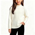 thumbnail image 1 of Resicozy Girls Long Sleeve Shirts Ribbed Tops Lettuce Trim T-Shirts, Crew Neck Basic Tees, Cute Teens Stretch Blouses, for Kids 2-12 Years Khaki 150, 1 of 9