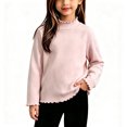 thumbnail image 1 of Resicozy Girls Long Sleeve Shirts Ribbed Tops Lettuce Trim T-Shirts, Crew Neck Basic Tees, Cute Teens Stretch Blouses, for Kids 2-12 Years Pink 130, 1 of 7