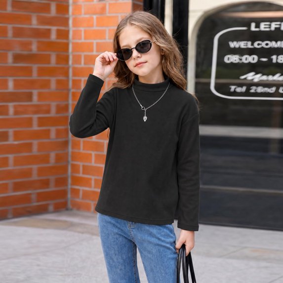 Resicozy Girls Long Sleeve Shirts Turtleneck Casual Base Slim Fit Fall Shirt for Kids, Soft Winter Tops for School Outdoor Daily Wear 2-13 Years Black 100
