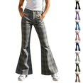 thumbnail image 1 of Resicozy Girls Plaid Flare Pants High Waist School Uniform Y2K Bell Bottoms Back to School Button Trousers with Pockets 5-15 Years Gray 160, 1 of 10