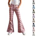 thumbnail image 1 of Resicozy Girls Plaid Flare Pants High Waist School Uniform Y2K Bell Bottoms Back to School Button Trousers with Pockets 5-15 Years Watermelon Red 150, 1 of 10