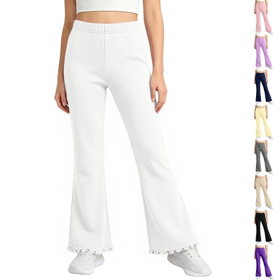 Resicozy Girls Ruffle Flare Leggings, High Waist Bell Bottom Pants for Kids, Dance Gymnastics Casual Leggings 3-15 Years White 140