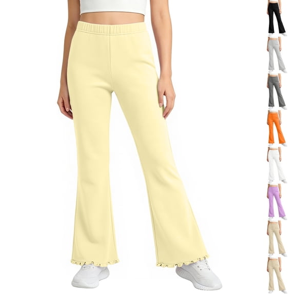Resicozy Girls Ruffle Flare Leggings, High Waist Bell Bottom Pants for Kids, Dance Gymnastics Casual Leggings 3-15 Years Yellow 150
