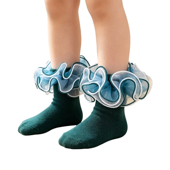 Resicozy Girls Ruffle Socks 2026 Lace Socks Cute Fancy Princess Dress Socks for Travel Daily Wear Dark Green L